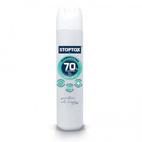 Spray aerosol desinfectante mascarillas, tejidos y superficies 70% Alc.  STOPTOX 300 ml